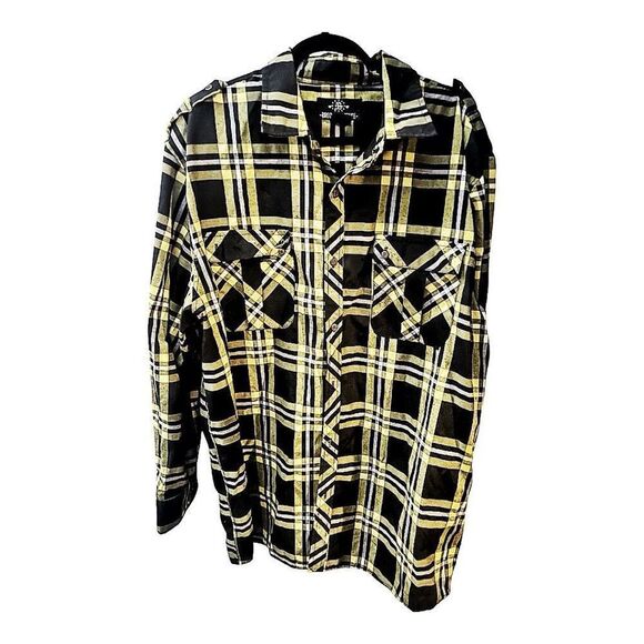 Men’s Big & Tall Brooklyn State Black & Yellow Plaid Casual Shirt Size 4XL - Picture 1 of 3